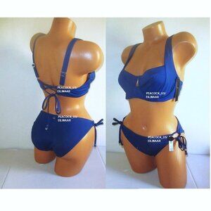 40DDD/XL VICTORIA SECRET SWIM Lace-Up Strappy Top Bikini Set Side Tie Bottom